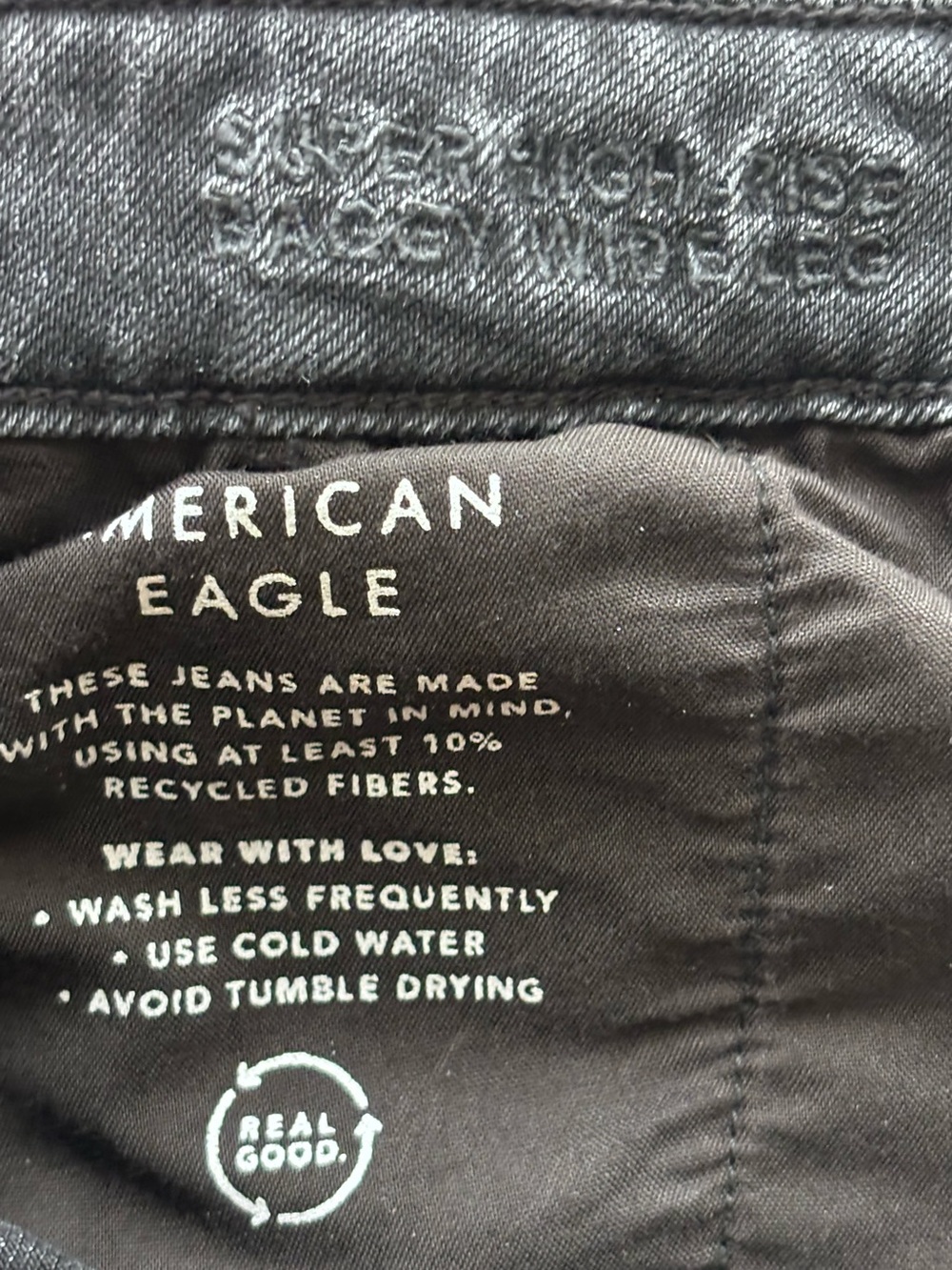 AE American Eagle Super High Rise baggy wide leg Black Cargo denim Jeans Sz 10 - Picture 7 of 12